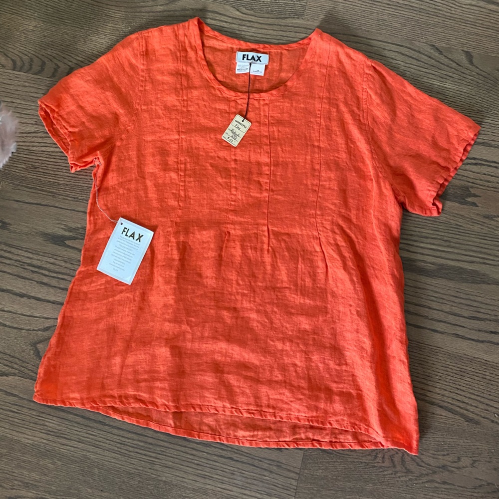 Flax linen  pintuck top orange, never worn